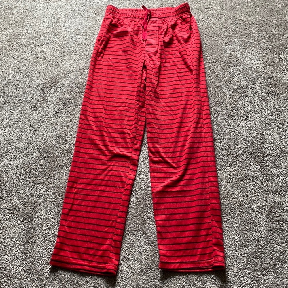 North Pole Red Black Striped Fleece Pajama Pants SIZE S